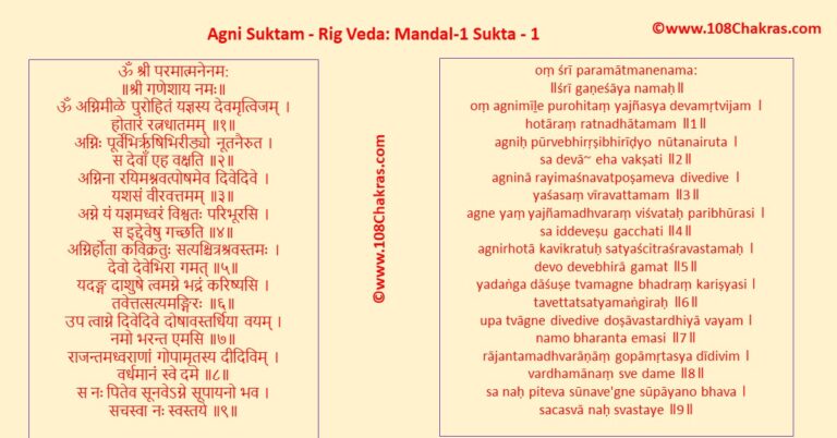 First Hymn of Rig Veda – Agni Suktam and Your 108 Chakras